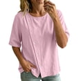 thumbnail image 2 of TGSLY Asymmetrical Button Placket Tops for Women Lightweight Thin Crew Neck Solid Color Blouses Loose Fit Dressy Casual Half Sleeve Shirts M, 2 of 7