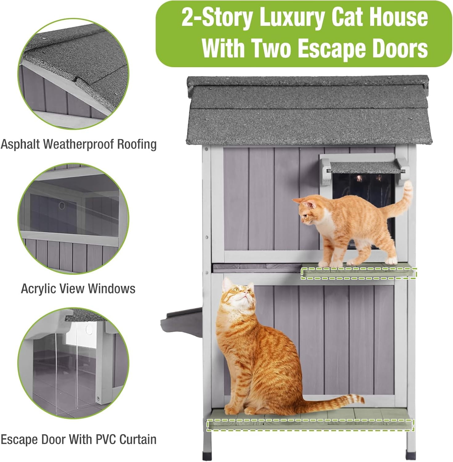 Aivituvin Outdoor Cat House Weatherproof Feral Cat Shelter with Escape Doors - 2-Story
