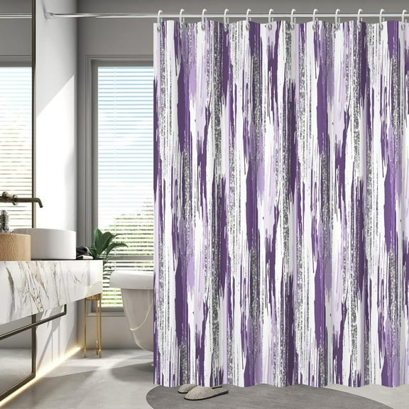 Purple Aesthetic Waterproof Shower Curtain, Modern Abstract Ombre Lavender and Silver Shower Curtain Set with Hooks Waterproof Minimalist Aesthetic Bathroom Curtain 72"W x 78"L (Pack of 1)