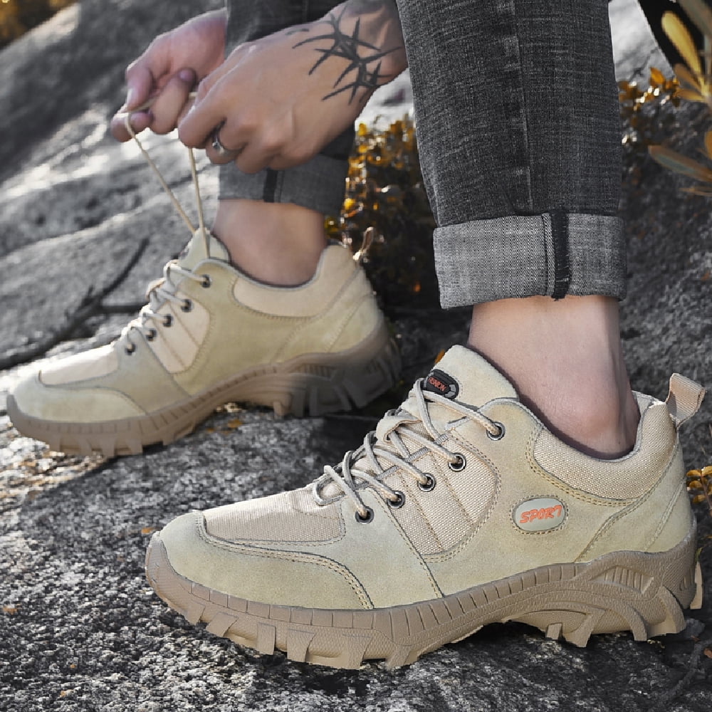 Mens Lightweight Hiking Shoes Outdoor Training Sneakers Non-slip Breathable Fitness Shoes Comfortable Lace-up Shoes Brown 7 US