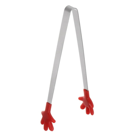 Mini Food Tongs 14.4cm Hand Shape Stainless Steel with Silicon Tips, Red