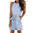 thumbnail image 2 of Danhjin Women Summer Loose Fashion Printed Long Sleeve Jumpsuit Rompers Spaghetti Strap Waist Short Pant Striped Print Rompers With Pockets Sundresses - Summer, 2 of 7