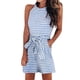 thumbnail image 1 of Mono corto recto con cordones y cuello redondo sin mangas con estampado de rayas informal de verano para mujer a la moda Pompotops ulkah940745, 1 of 7