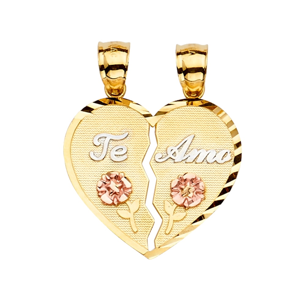 14K Tri Color Gold CZ Teamo Heart Pendant