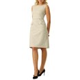 thumbnail image 4 of Vestido sin mangas de tweed para mujer Inspire Chic, con cuello barco, vestido de oficina tipo sheath, color beige, 4 of 5