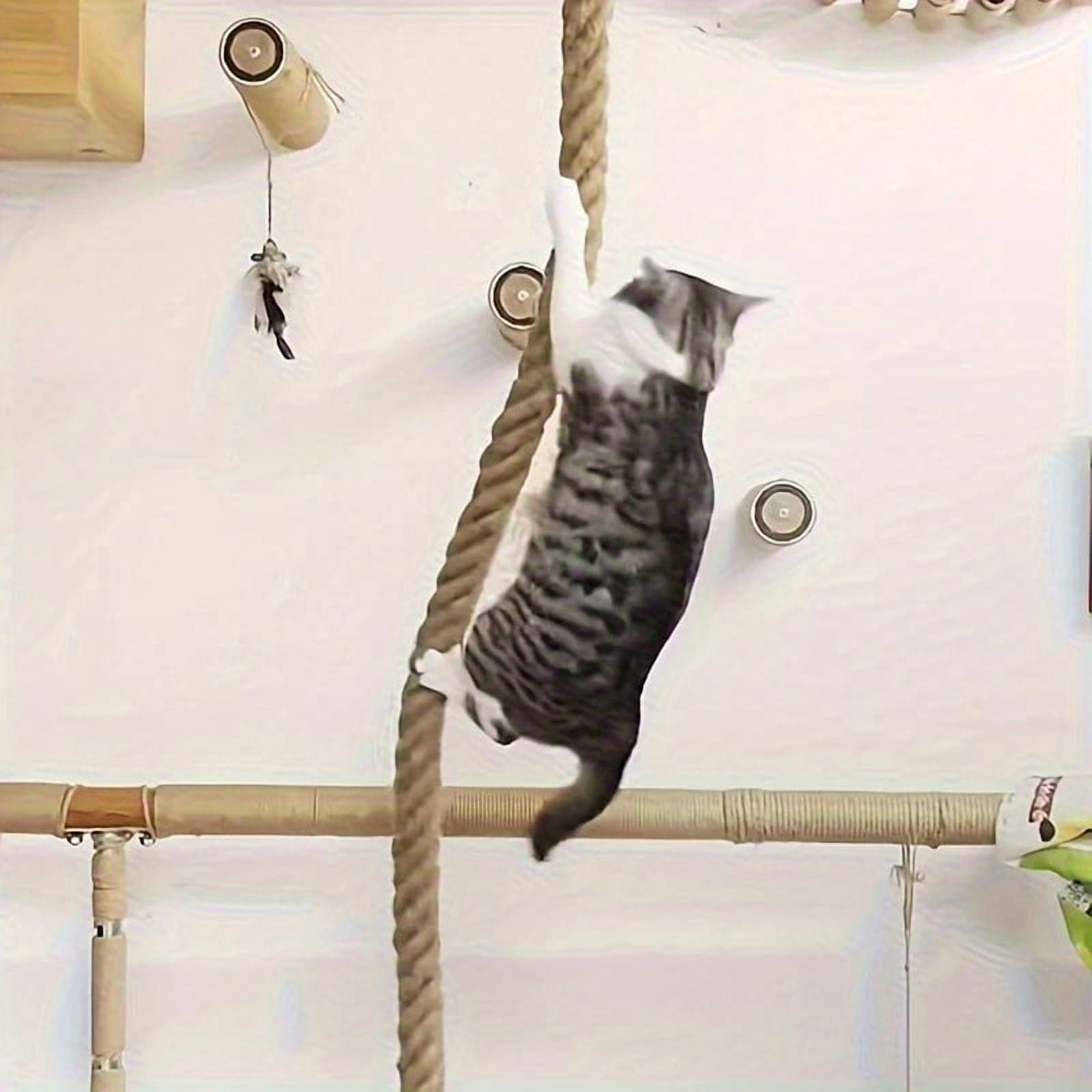 Wall Mounted Cat Climbing Frame, Premium Pine Cat Tree Tower With 0.8 x 59.1 Inch Climbing Rope, Wall Mounted Cat Steps With Sisal Rope, Space Saving Cat Wall Furniture For Indoor Cat Playground