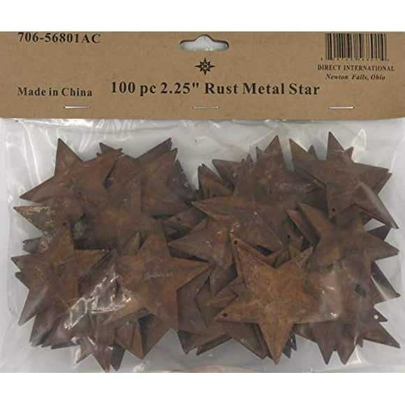 Group of 100 Rusted Metal Stars with Hole for Decorating and Finishing