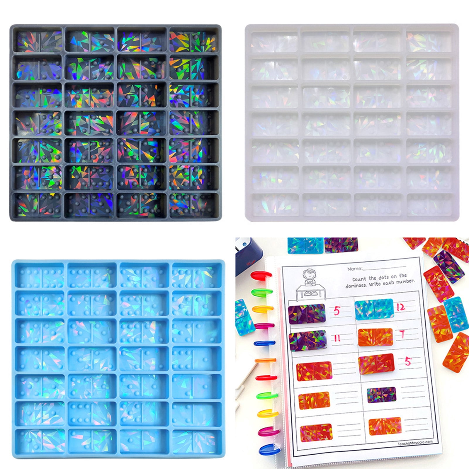 COMEET Resin Pattern,Light and Shadows Epoxy Resin Molds Holographics Dominos Game Silicone Molds for Ornaments Resin Art