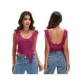thumbnail image 3 of Michellecmm Women Asymmetrical Mesh Tank Tops Solid Color Scoop Neck Ruffles Sleeveless Vests Summer Casual Backless Tops Streetwear, 3 of 8