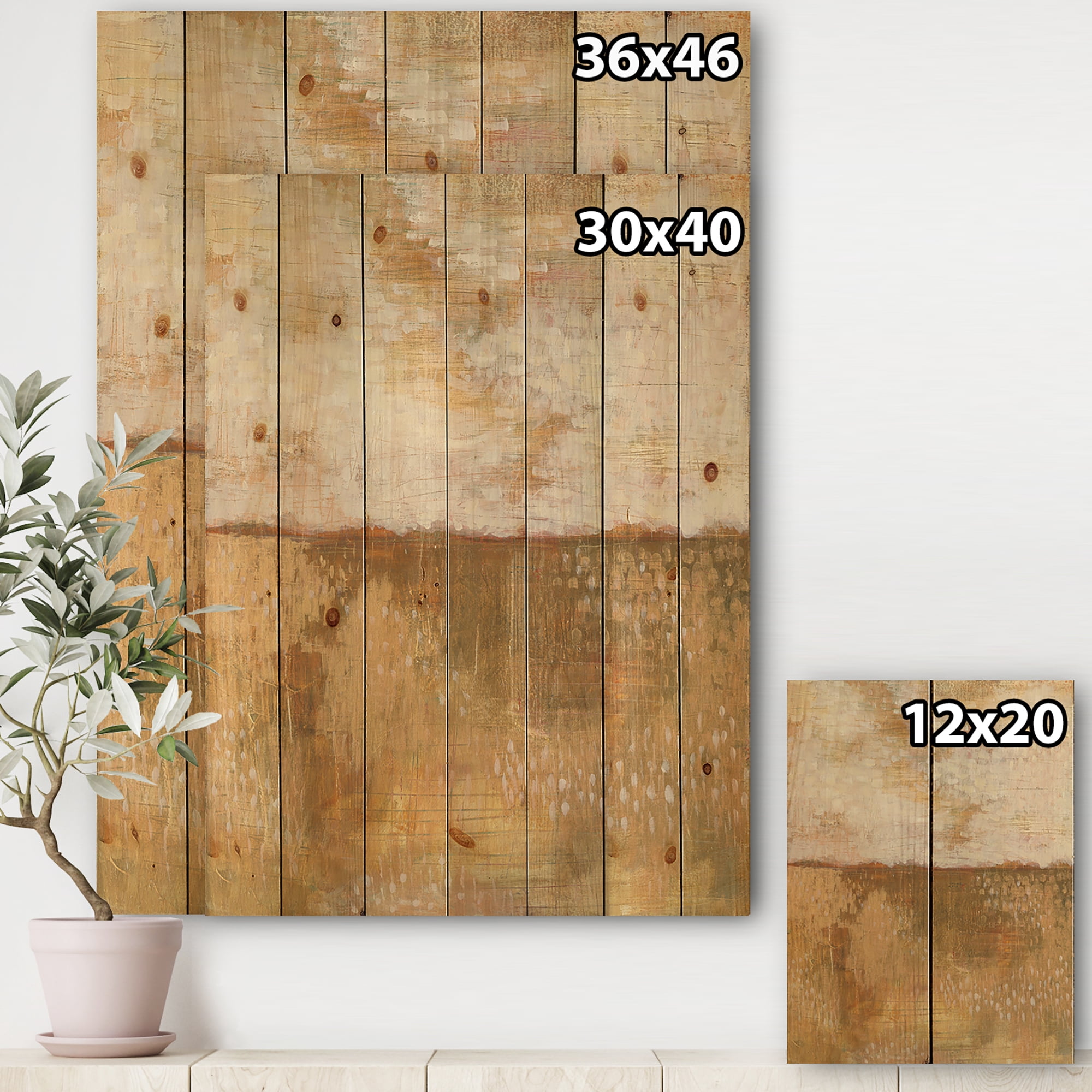 Designart 'Abstract Amber Modern Horizon' Abstract Print on Natural Pine Wood