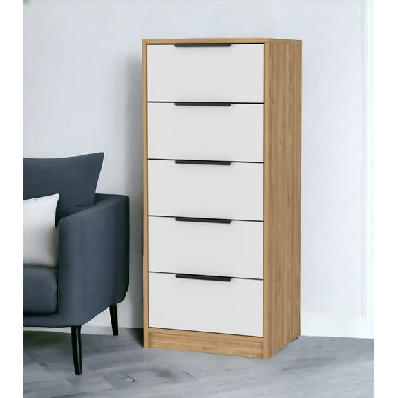 18" White and Natural Five Drawer Standard Chest