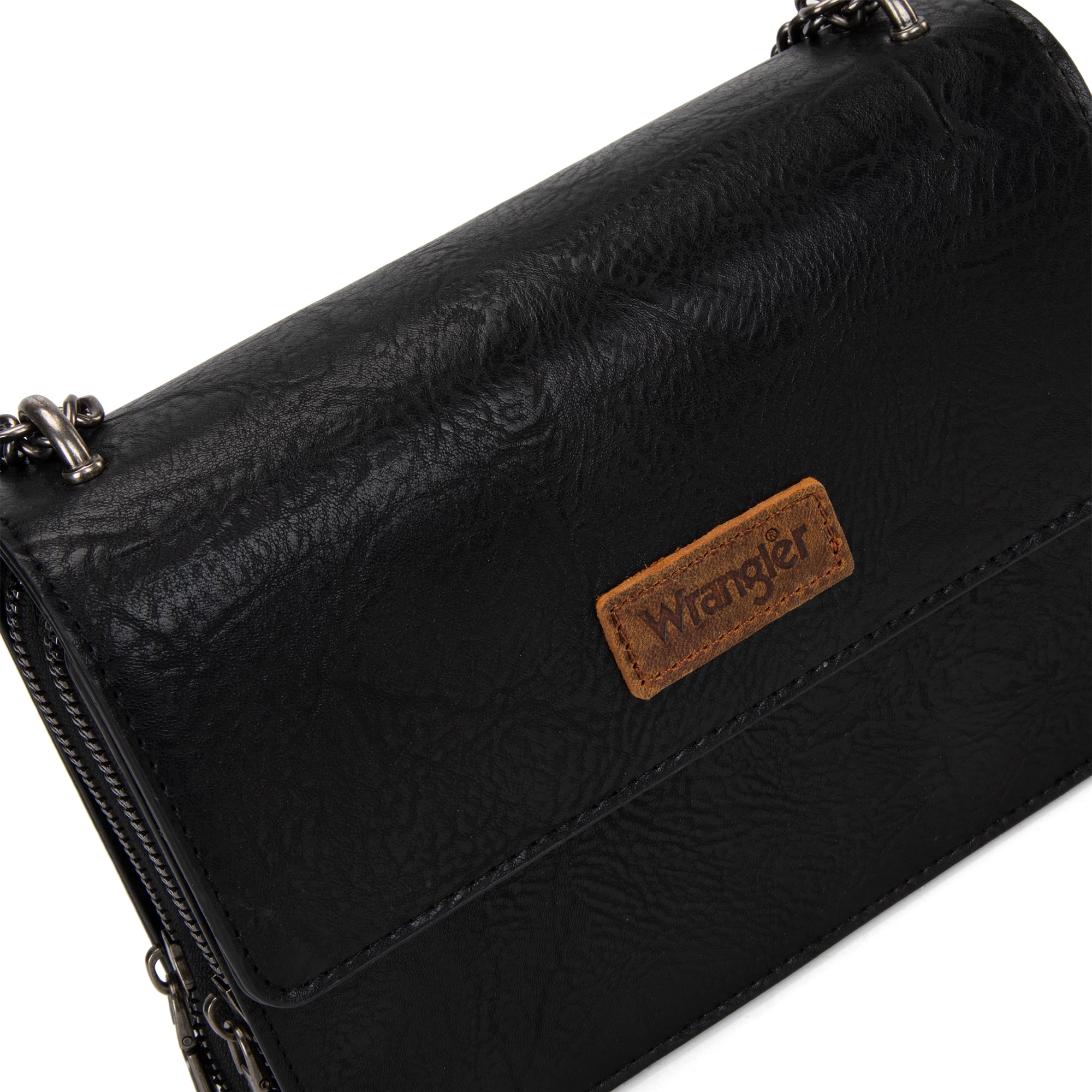 Wrangler Flap CrossBody Purse for Women Small Shoulder Bag with Chain Strap, Black