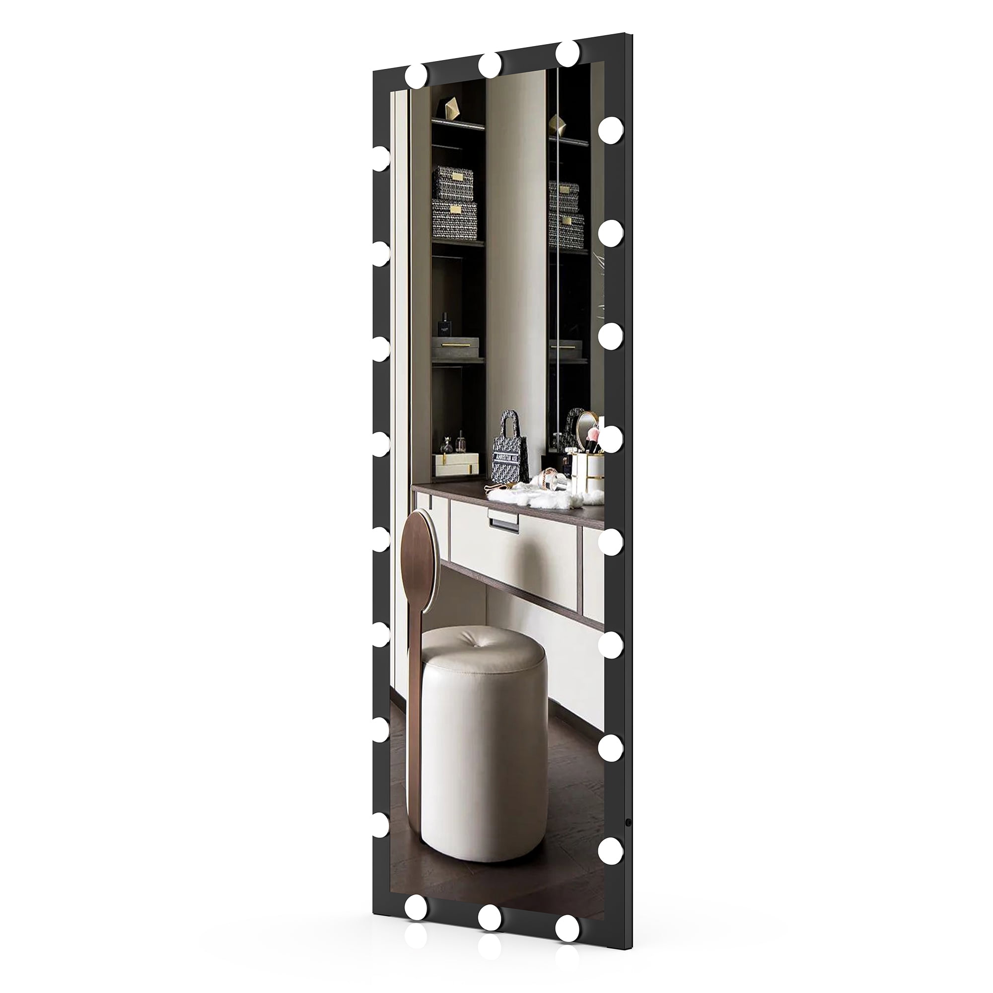 Kadyn LED Full Length Mirror Dressing Mirror, Large Rectangle Bedroom Bathroom Mirror with Touch Button and 3 Color Lights, Black