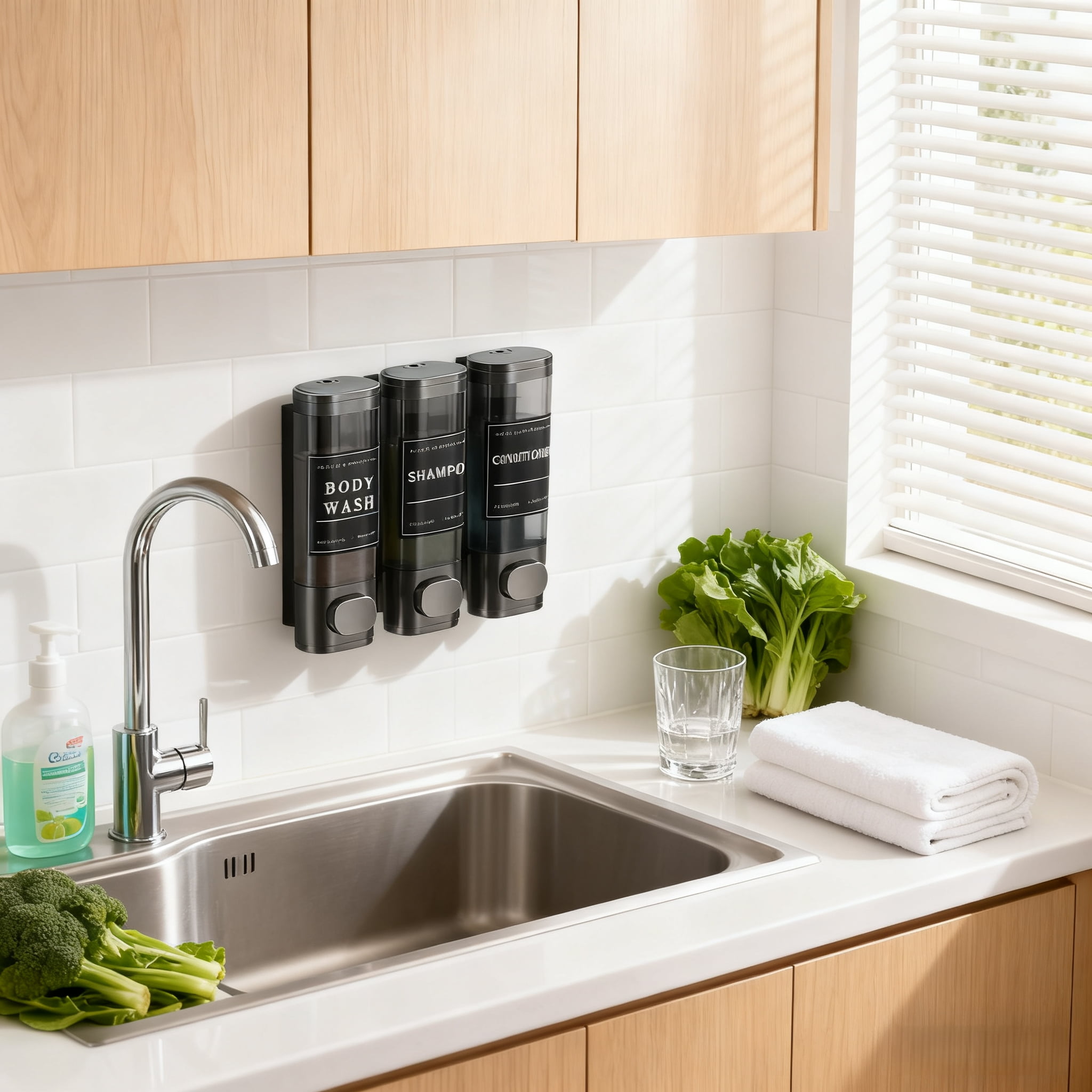 No Drill Wall Mounted Soap Dispenser with Labels