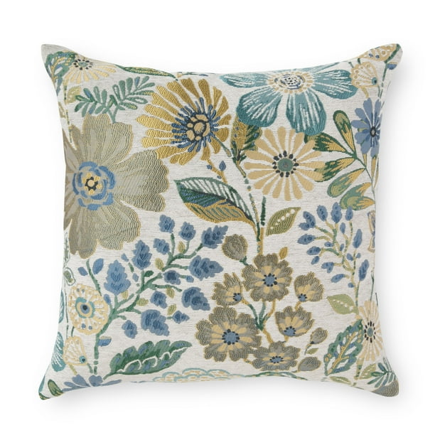 Better Homes Gardens Garden Blossoms Decorative Throw Pillow 20 X 20 Blue Walmart Com Walmart Com