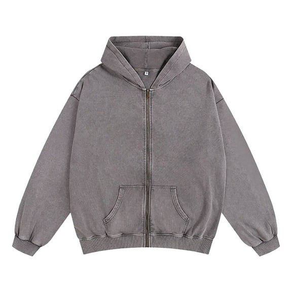 CAIVO Men Water Washed Vintage Hooded Zip Up Oversized And Relaxed Sweatshirt Jacket Christmas Winter Long Sleeve Comfort Tops