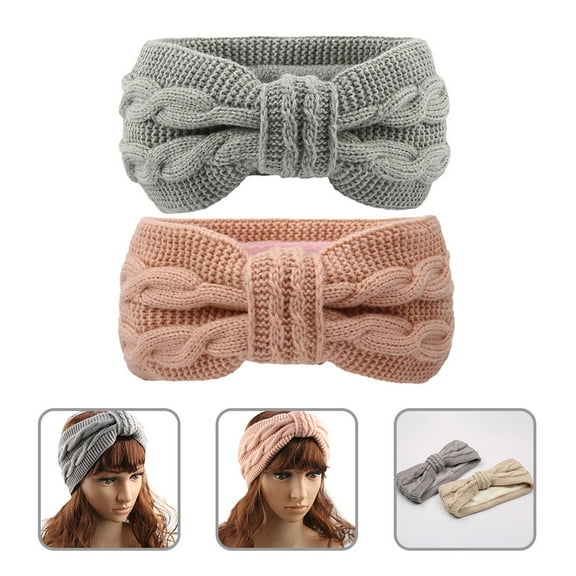 FENGGUIQU 2-Pack Winter Ear Warmer Headbands Thick Knitted Twisted Hairbands Assorted Colors for Women and Girls