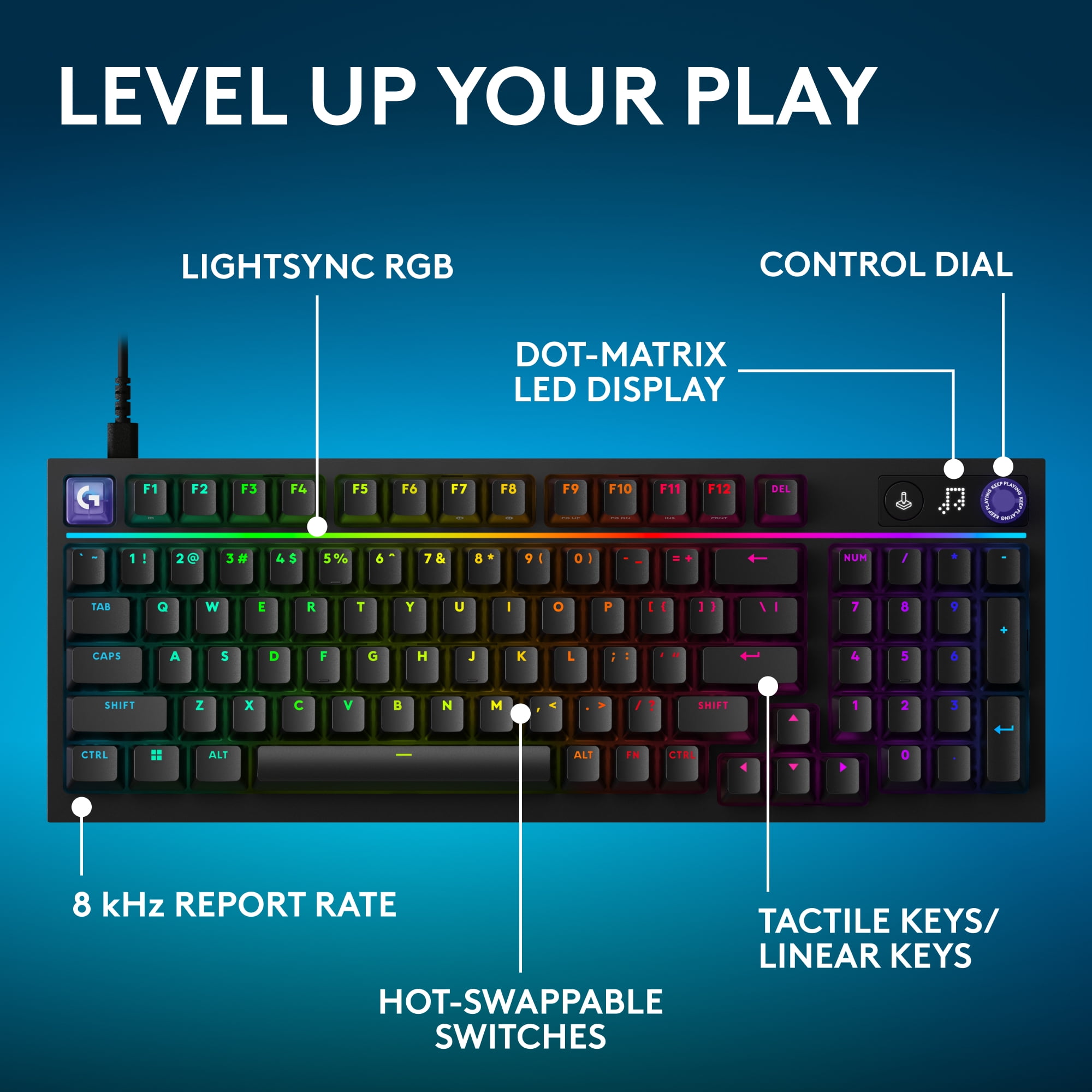 Logitech G316 X 98 Gaming Keyboard, 8 kHz Report Rate, Hot-Swappable Tactile Switches, Gasket Structure, USB-C, RGB Lightsync, for PC, Black