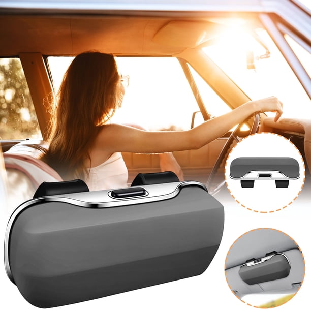 Portagafas de sol para visera de coche - Estuche rígido para gafas de coche, organizador compacto con clip