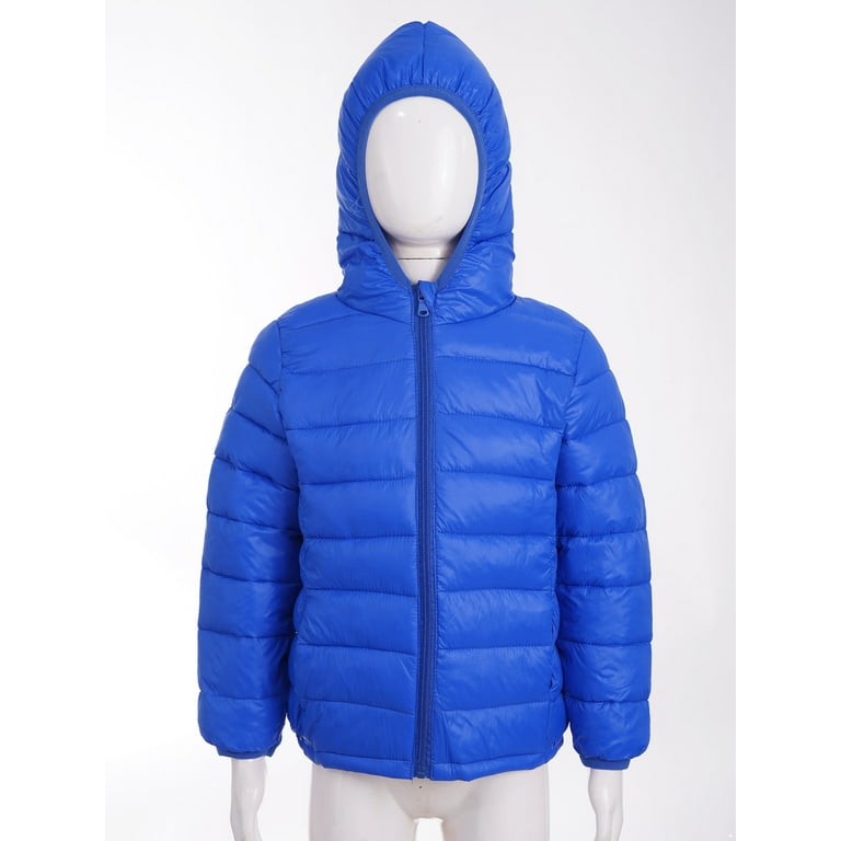 Yizyif Kids Boys Juniors Winter Warm Coat Puffer Jacket Solid Color Long Sleeve Hoodie Down Jacket Royal Blue 3 4 Boy s