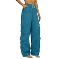 thumbnail image 3 of cocolona Womens Summer Casual High Waist Cargo Pants Elastic Waist Drawstring Wide Leg Vacation Beach Pants with Pockets, 3 of 5