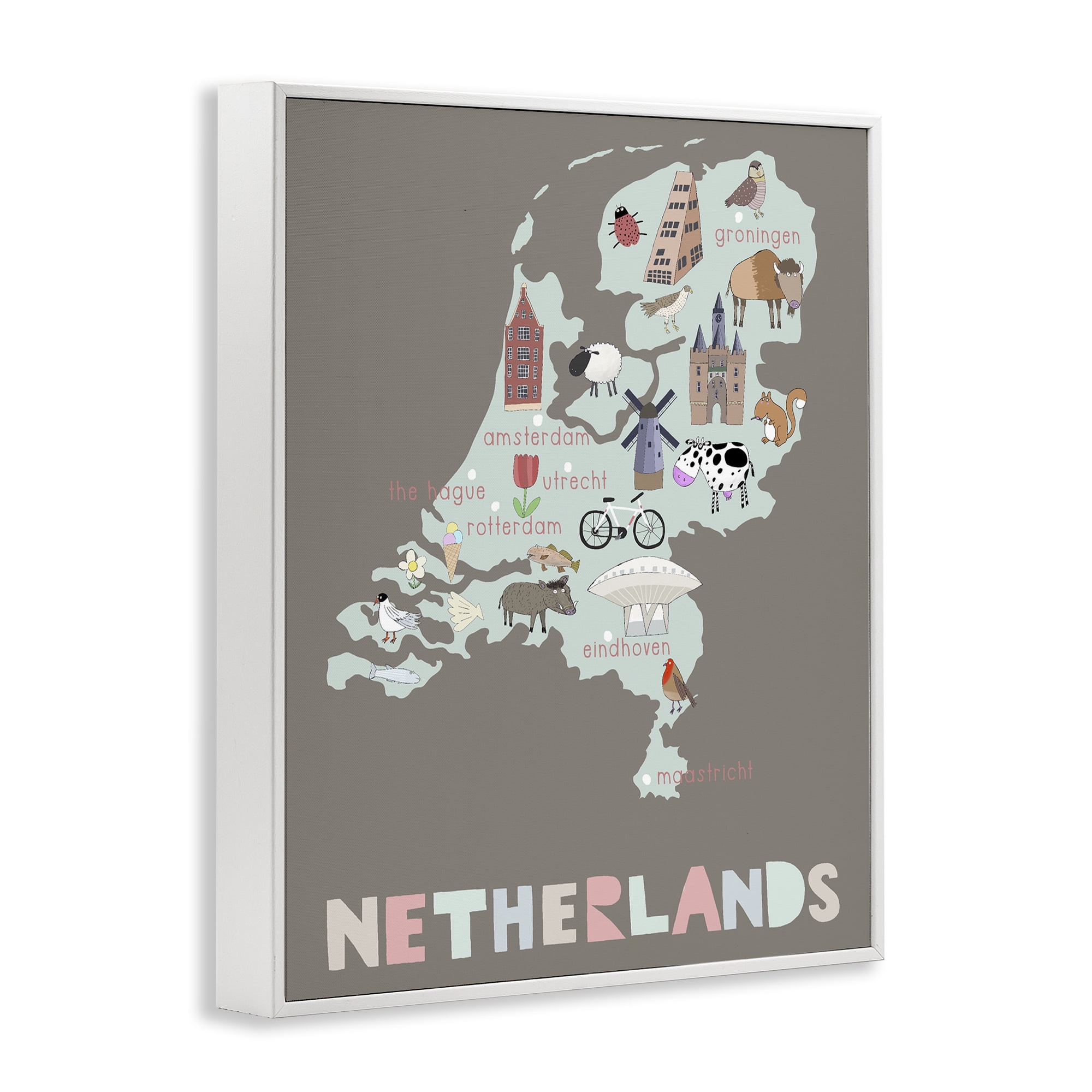 Kid's Map of Netherlands White Framed Giclee Art, design by Carla Daly