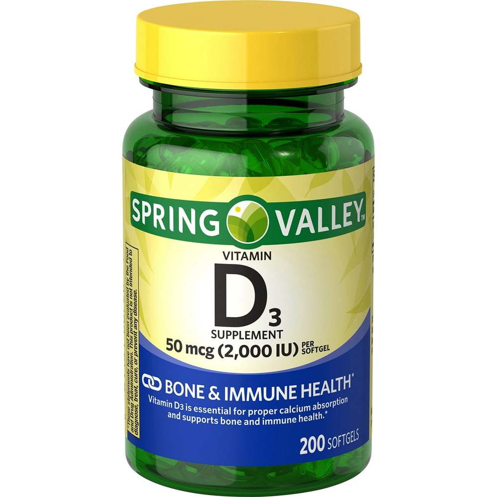 Spring Valley Vitamin D3 Softgels, 2000 IU, 200 Count