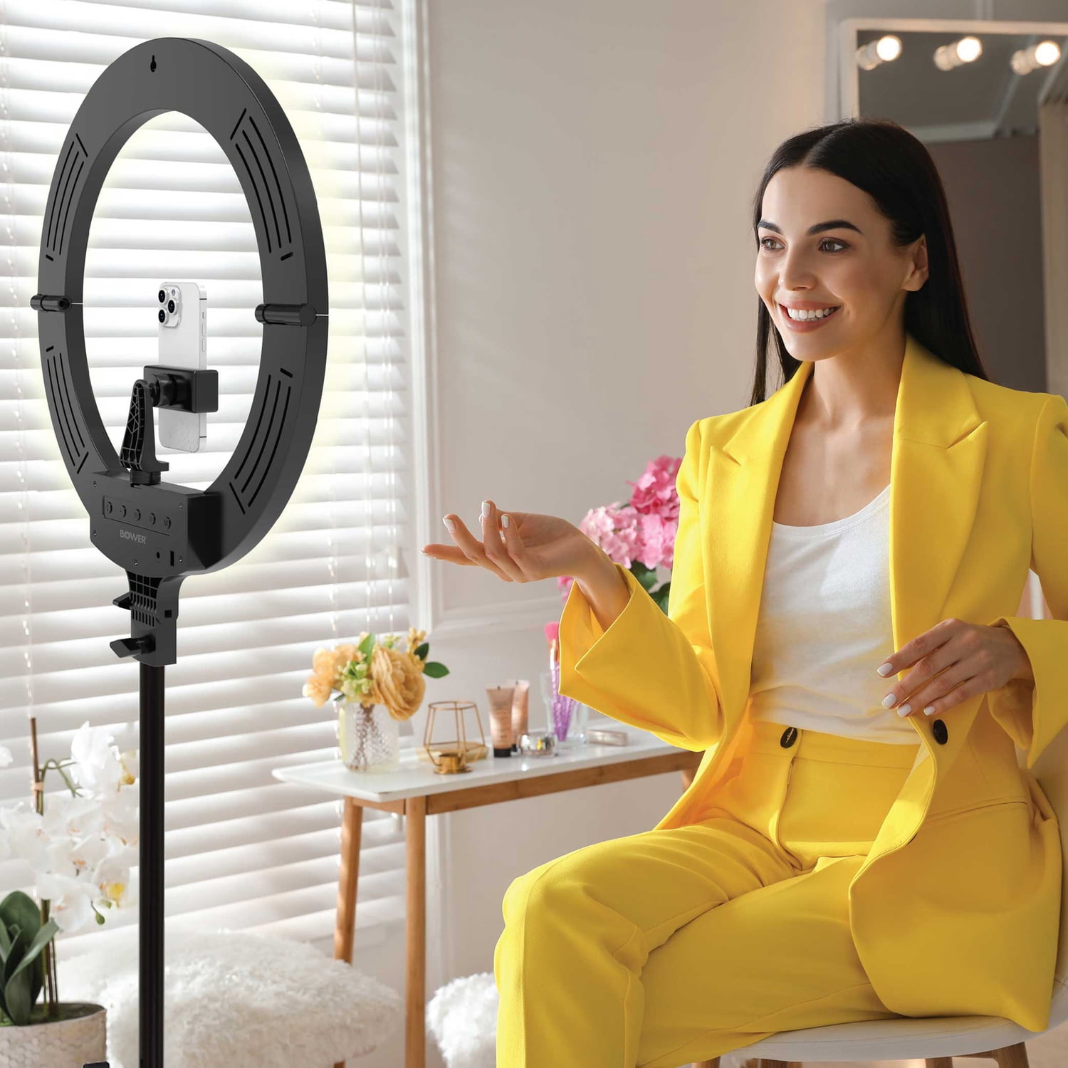 Bower 18-In. Foldable Ultra-Slim Ring Light with Stand, Phone Mount, and Remote