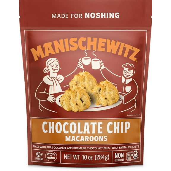 Manischewitz Chocolate Chip Macaroons, 10oz Resealable Bag, Gluten Free, Kosher For Passover