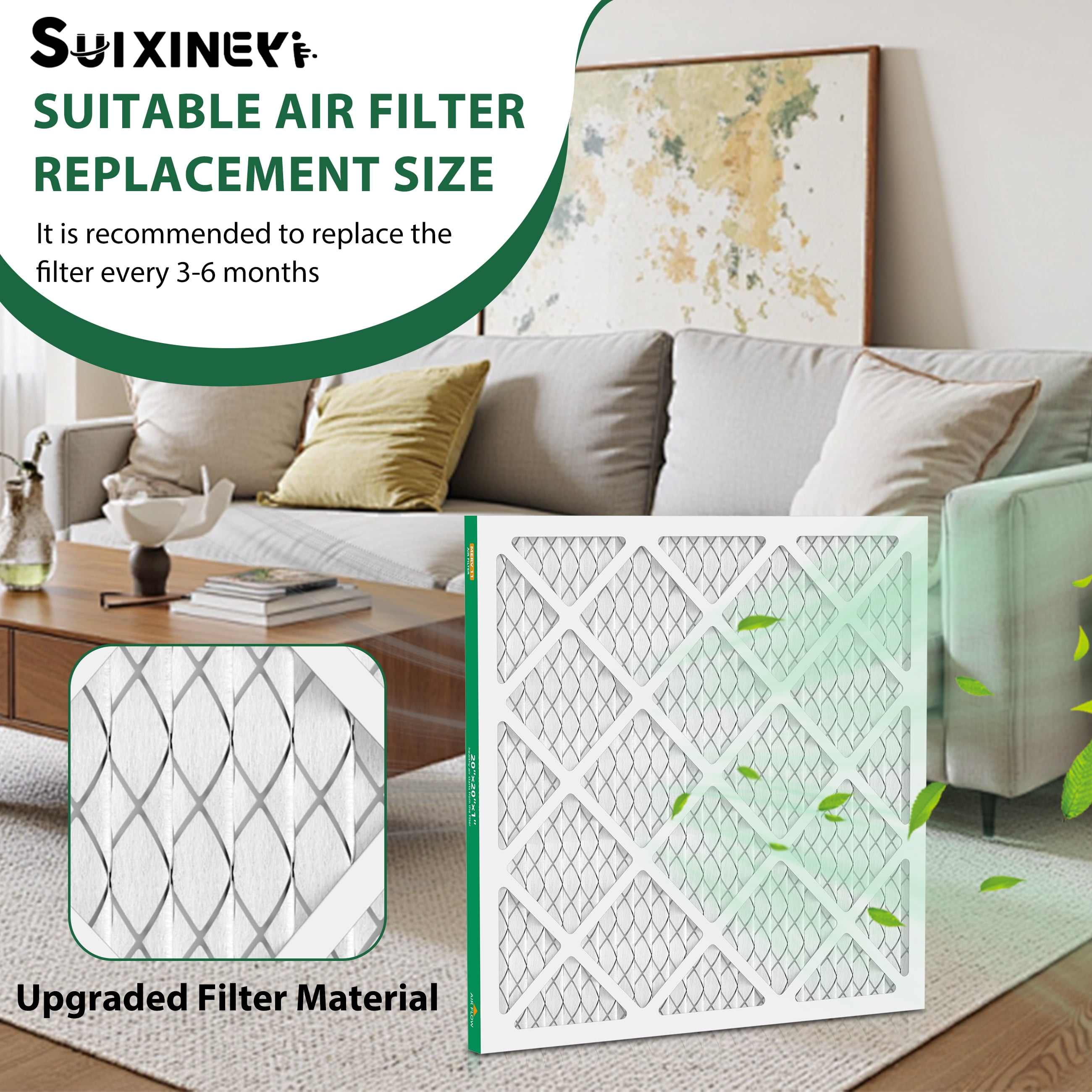 SUIXINEYI 20X20X1 MERV11 Pleated Air Condition Filter MPR1000 HVAC Furnace Air Filter for Dust Reduction,6 Filters