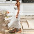 thumbnail image 4 of Vestido blanco bohemio de verano para mujer, con escote en V y tirantes finos, vestido largo, 4 of 8