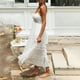 thumbnail image 4 of Vestido blanco bohemio de verano para mujer, con escote en V y tirantes finos, vestido largo, 4 of 8