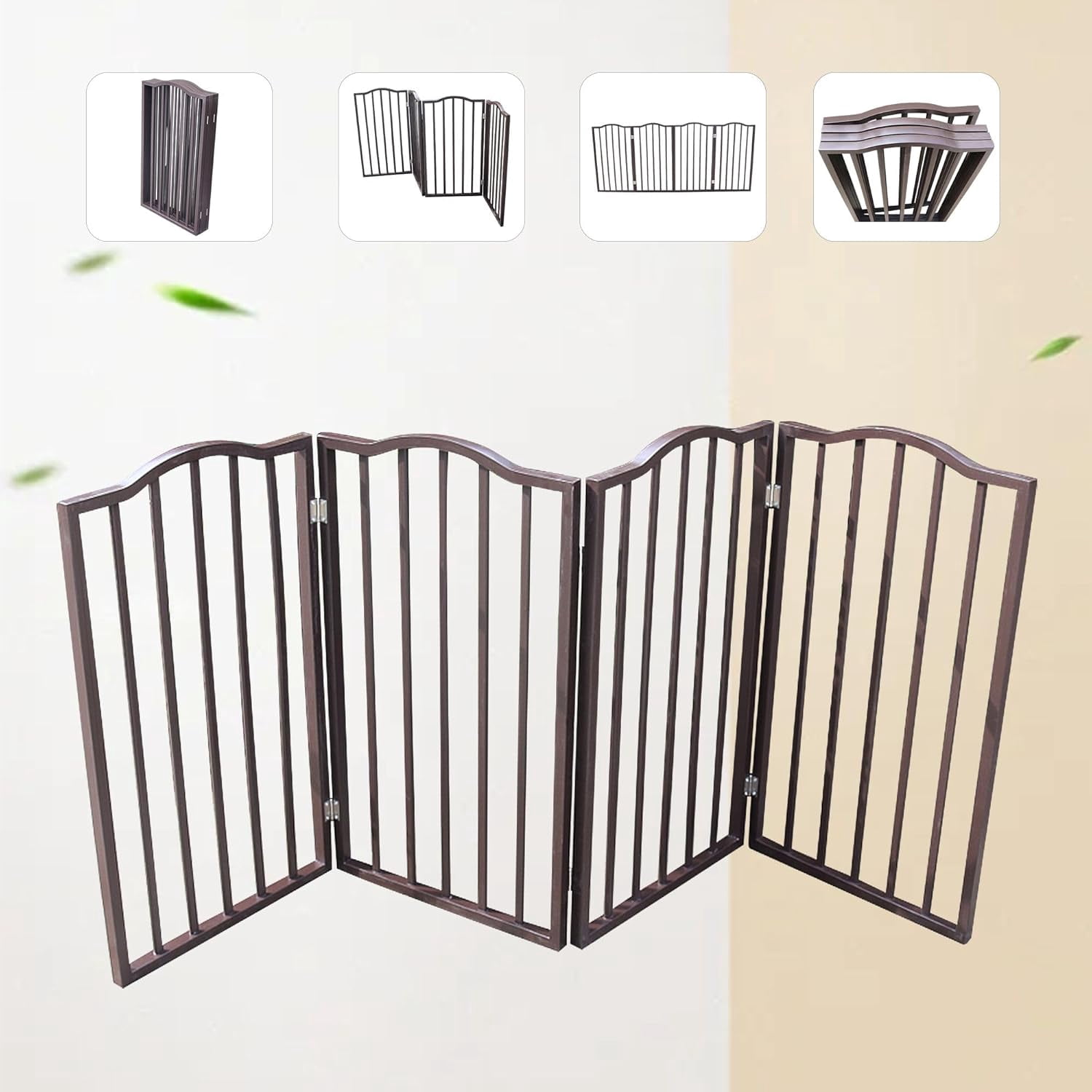 Pet Gate for Doorways Stairs and House Freestanding Folding Wooden Dog Gate Arc Design Brown