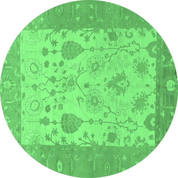 Ahgly Company Indoor Round Oriental Emerald Green Traditional Area Rugs, 7' Round