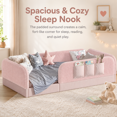 thumbnail image 2 of Miniyam Twin Size Montessori Floor Bed for Kids, Upholstered Teddy Fleece Low Profile Bed Frame, Pink, 2 of 8