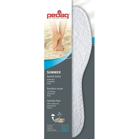 - pedag® SUMMER Washable Cotton Terry Anti-Microbal Silver Barefoot Insole, White, SIZE 8L