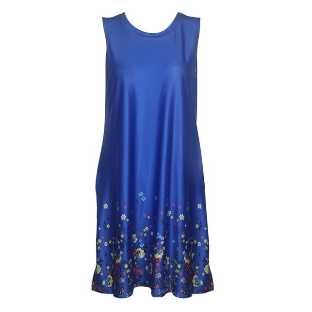 Qarigey Vestido Cuello Hasta La Rodilla Vestido Mujer Estampado Ropa Vestidos Azul XXL