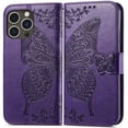 thumbnail image 2 of Compatible with iPhone 15 Pro Case Wallet for Women,Butterfly Embossed PU Leather Flip Folio Cover Card Holder Slots Wrist Strap Protective Phone Case for iPhone 15 Pro 6.1 Inch (Purple), 2 of 15