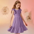 thumbnail image 5 of Jinhomg Girls Cute Summer Dress Casual Ruffle Sleeve Tiered Sundress Soft Comfy Milk Silk Midi Dress Skater Swing Twirly Dresses Purple 5 Years, 5 of 10