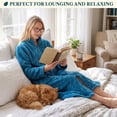 thumbnail image 4 of PAVILIA Womens Zip Up Robe, Sherpa Fleece Housecoat with Pockets, Fuzzy Warm Zipper House Coat for Women Elderly, Plush Soft Long Bathrobe Loungewear, Teal Sea Blue (Small/Medium), 4 of 9