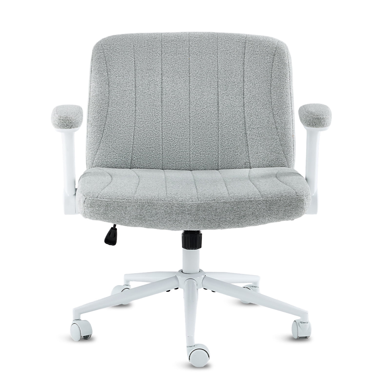 Ktaxon Office Chair with Chenille Fleece Upholstery, Flip-Top Armrest Desk Chair on Metal Star Base, Adjustable Height & Quiet Casters for Home Study Blue-Green