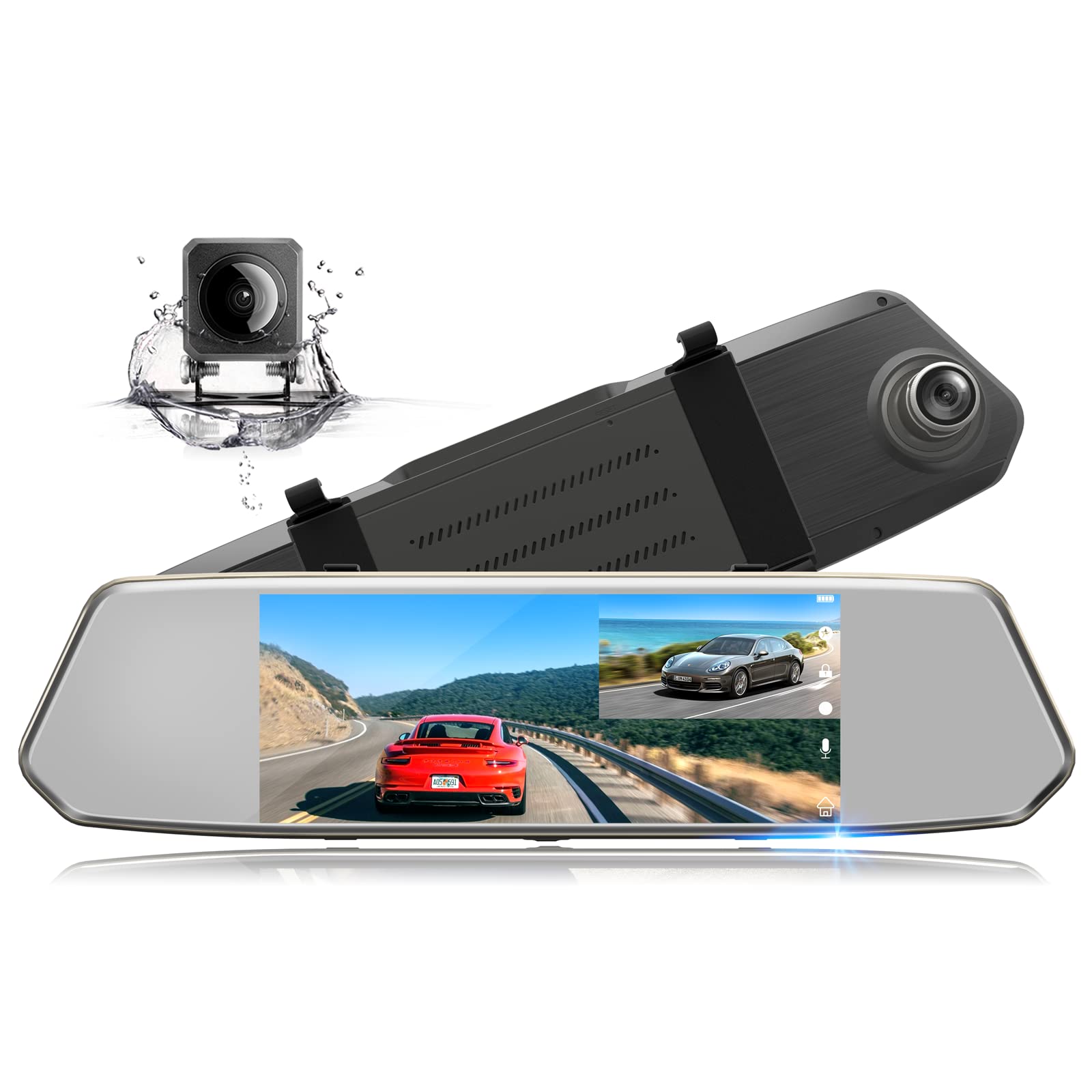 7" Dual Mirror Dash Cam Front and Rear FHD 1080P Car Camera Touchscreen