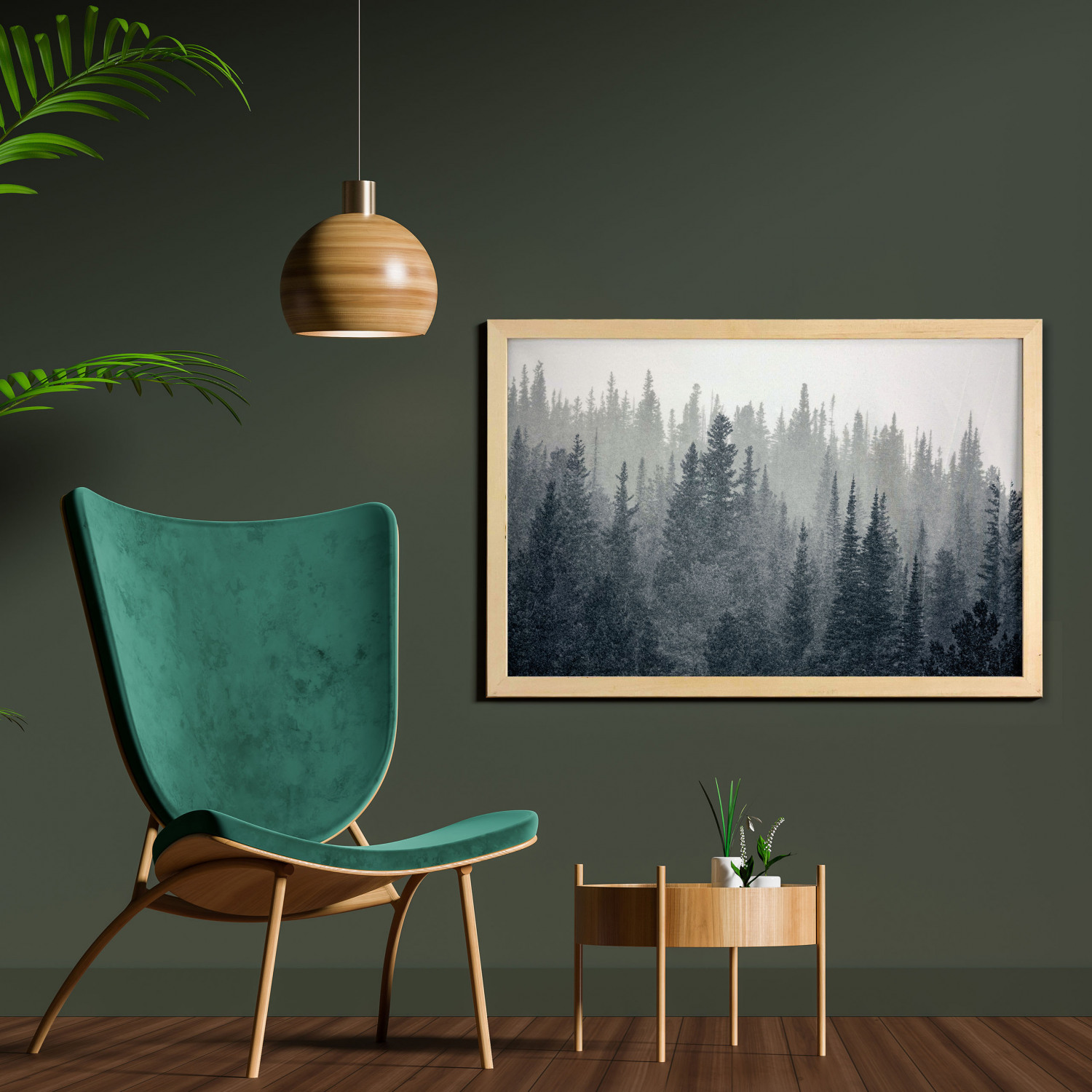 Dark Forest Wall Art with Frame, Gloomy Foggy Scene of Tall Pine Trees in National Park Colorado USA, Printed Fabric Poster for Bathroom Living Room, 35" x 23", Dark Slate Blue Dust, by Ambesonne - image 2 of 2