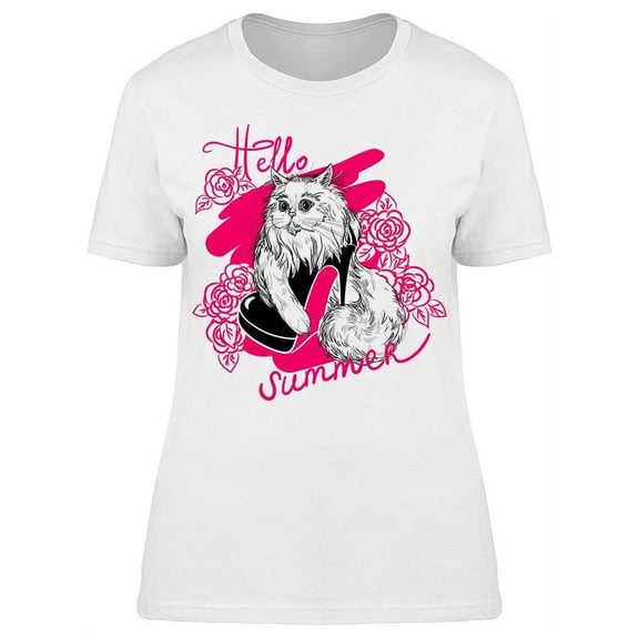Persian Cat In Heel Hello Summer T-Shirt Women -Image by Shutterstock, Female Medium
