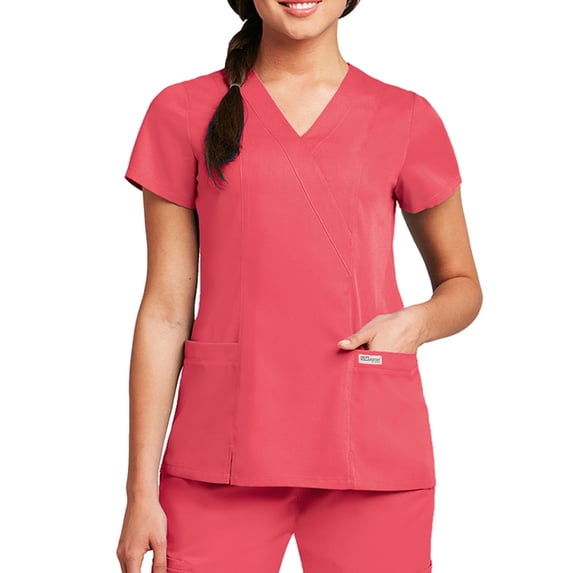 barco grey's anatomy women's 41101 2 pocket mock wrap scrub top- papaya- 3x-large