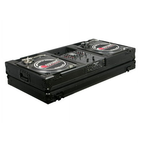 BLACK LABEL DJ COFFIN W/WHLS FOR 2 TURNTABLES IN BATTLE POSITION & A 10" FORMAT DJ MIXER