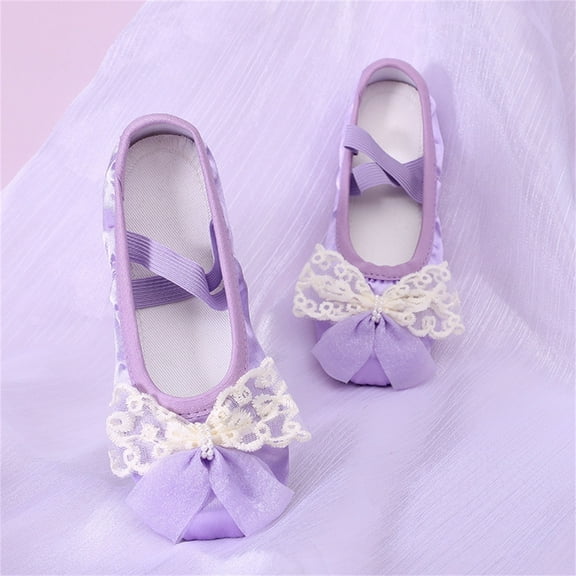 hengsof Girls Delicate Bow Ballet Shoes, Soft Sole Slip On Dance Slippers for Practice, Flexible Leather like Shoes for Ballet Class, Comfortable for Kids Feet