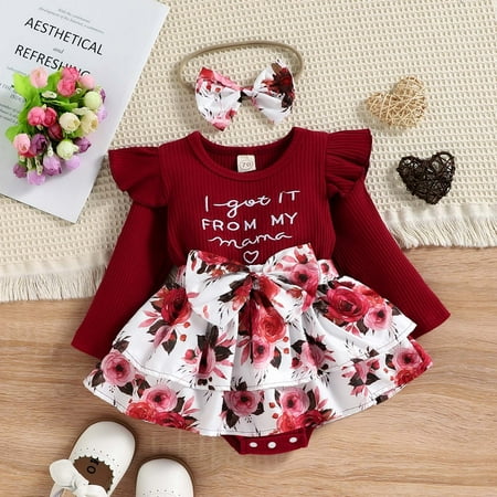 

QISIWOLE Infant Toddler Baby Girls Long Sleeve Romper Print Skirt Jumpsuit+ Headband Two-piece Set clearance under 10 !