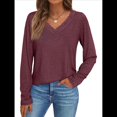 thumbnail image 1 of Camisetas con Cuello en V para Mujer, Blusas de Encaje de Larga, Holgadas, Elegantes e Informales, para Otoño e Invierno, A . Vino Tinto L, 1 of 8