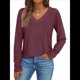 thumbnail image 1 of Camisetas con Cuello en V para Mujer, Blusas de Encaje de Larga, Holgadas, Elegantes e Informales, para Otoño e Invierno, A . Vino Tinto S, 1 of 8